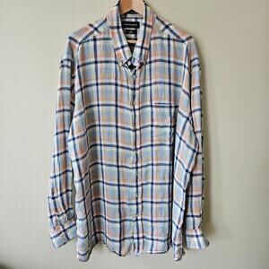 Paul Fredrick Men's 100% Linen Button Down Shirt, Size 3XL Plaid Classic Fit